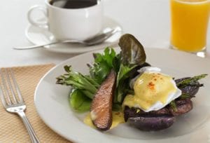 Chef Prepared Breakfast- Eggs Benedict with Local Greens at Inn at Pleasant Lake